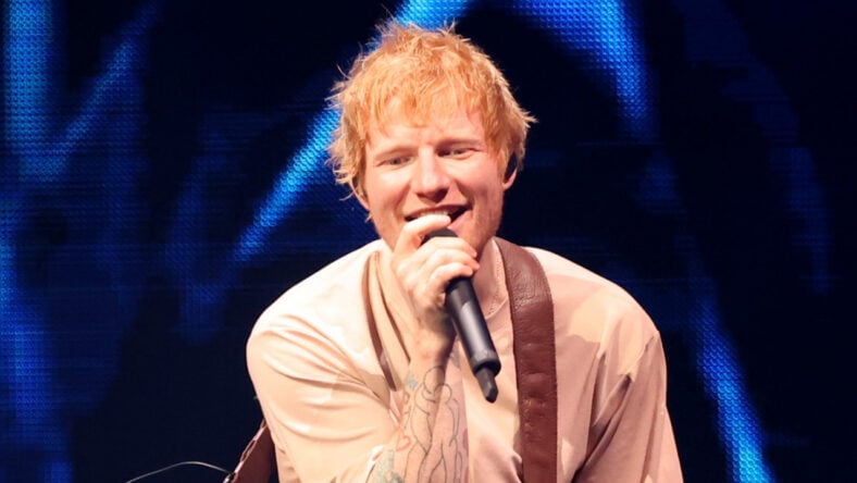 Ed Sheeran performs on stage at iHeartRadio Jingle Ball tour