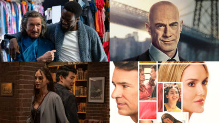 A stock image of TV shows canceled including Wonder Man (top left), Copenhagen Hour (Bottom left), Law and Order: Organized Crime (top right) and It's Not Like That (bottom right)