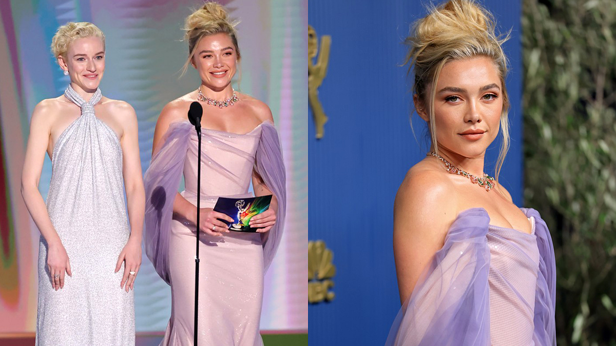 Florence Pugh Makes Her Emmys Debut in Dramatic Lilac Gown,…