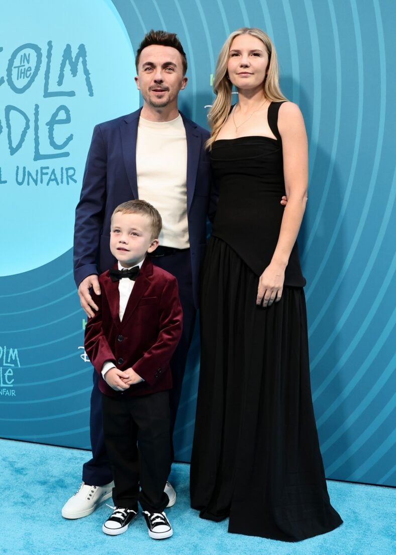 Frankie Muniz, Paige Price, and Mauz Muniz pose at Malcolm in the Middle premiere