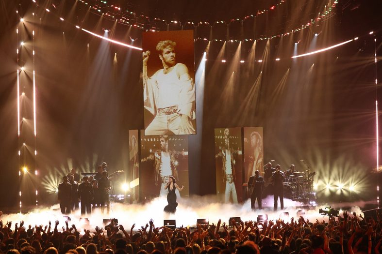 Raye performs during a George Michael tribute at the 2026 MTV VMAs