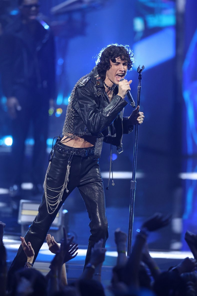 Sombr performs during a George Michael tribute at the 2026 MTV VMAs