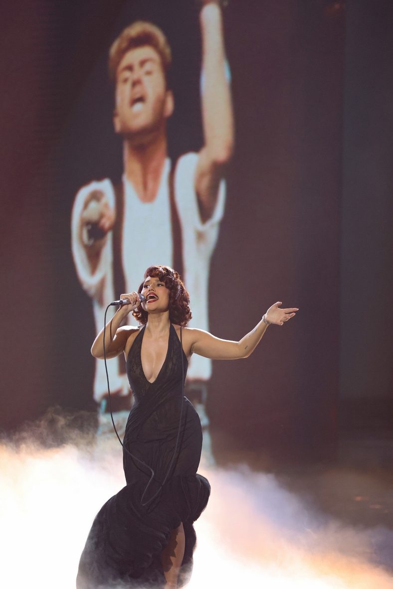 Raye performs during a George Michael tribute at the 2026 MTV VMAs