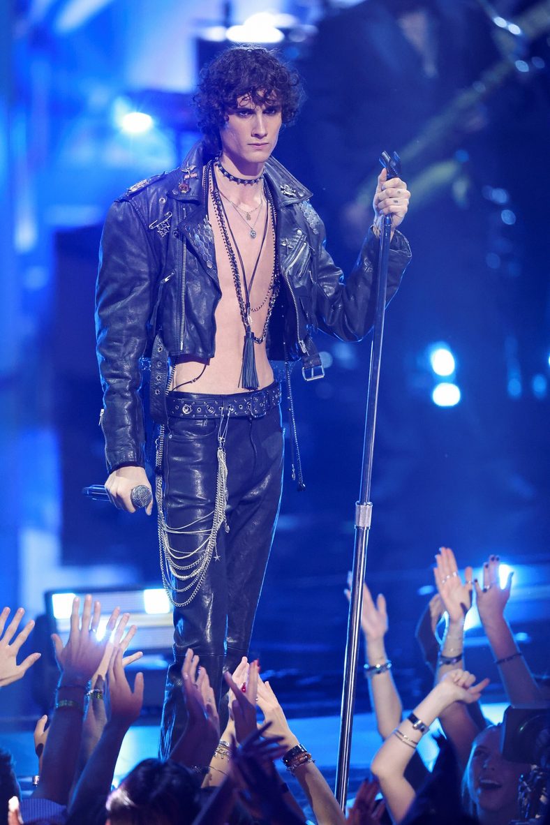 Sombr performs during a George Michael tribute at the 2026 MTV VMAs