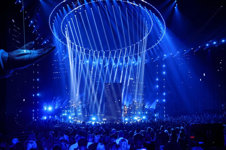 Sombr performs during a George Michael tribute at the 2026 MTV VMAs