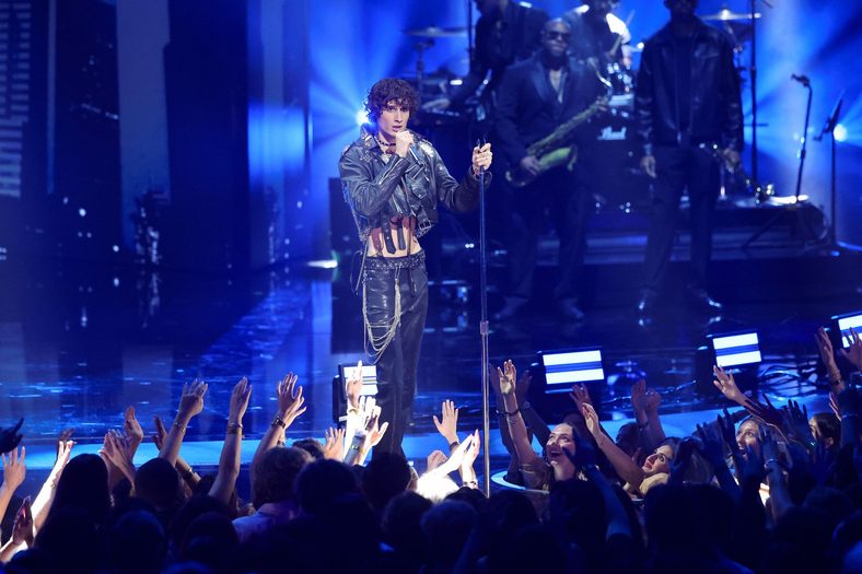 Sombr performs during a George Michael tribute at the 2026 MTV VMAs
