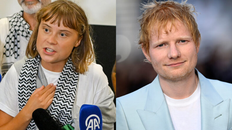 Side by side composite of Greta Thunberg and Ed Sheeran.