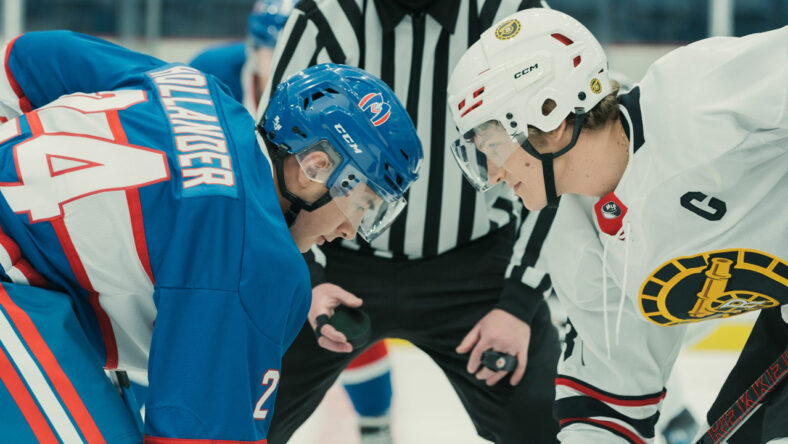 Still of Hudson Williams and Connor Storrie in Heated Rivalry
