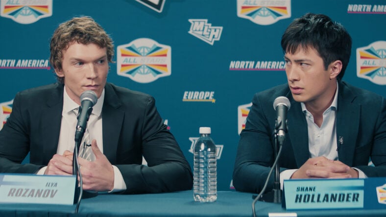 Connor Storrie & Hudson Williams in Heated Rivalry still