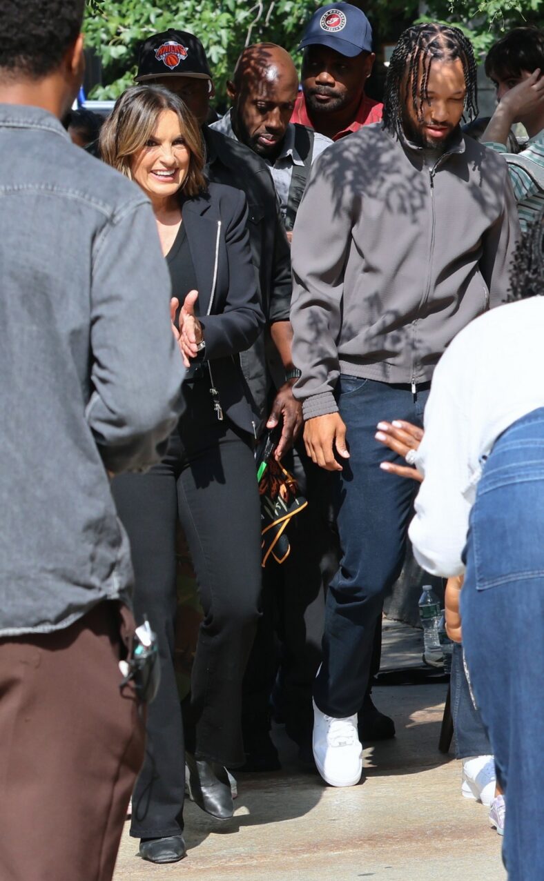 Jalen Brunson and Mariska Hargitay on set of Law & Order: SVU
