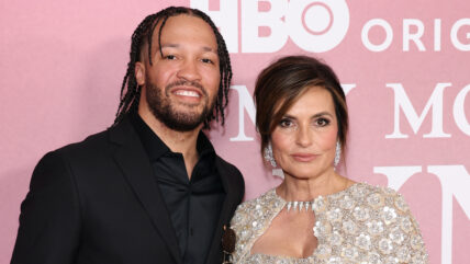 Jalen Brunson and Mariska Hargitay pose at the My Mom Jayne premiere