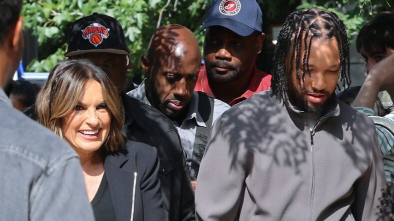 Mariska Hargitay and Jalen Brunson on set of Law & Order: SVU