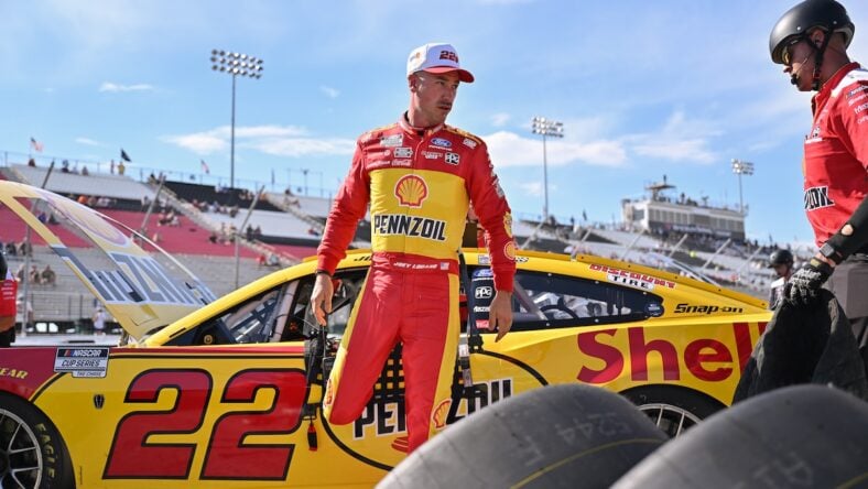 Joey Logano, driver of the #22 Shell Pennzoil Ford, prepares to qualify for the NASCAR Cup Series Enjoy Illinois 300