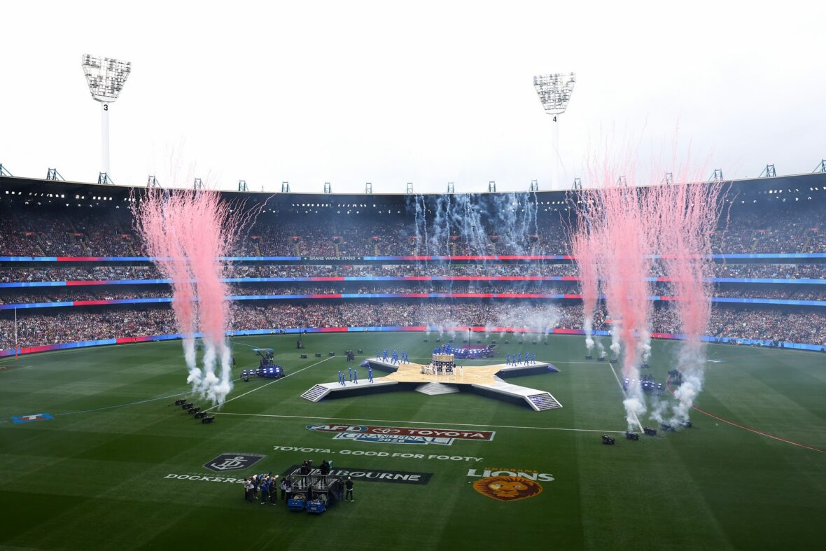 Kylie Minogue performs at the 2026 AFL Grand Final.