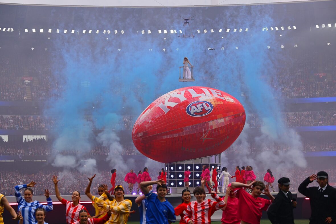 Kylie Minogue performs at the 2026 AFL Grand Final.