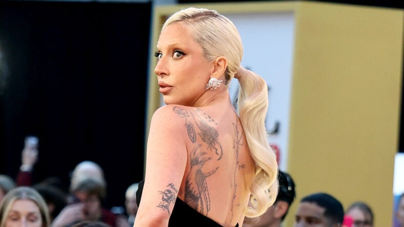 Lady Gaga poses with back to camera at Devil Wears Prada 2 premiere