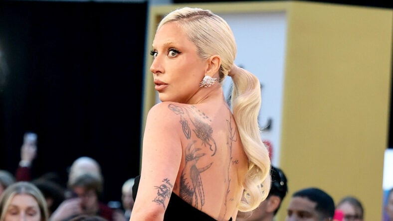 Lady Gaga poses with back to camera at Devil Wears Prada 2 premiere