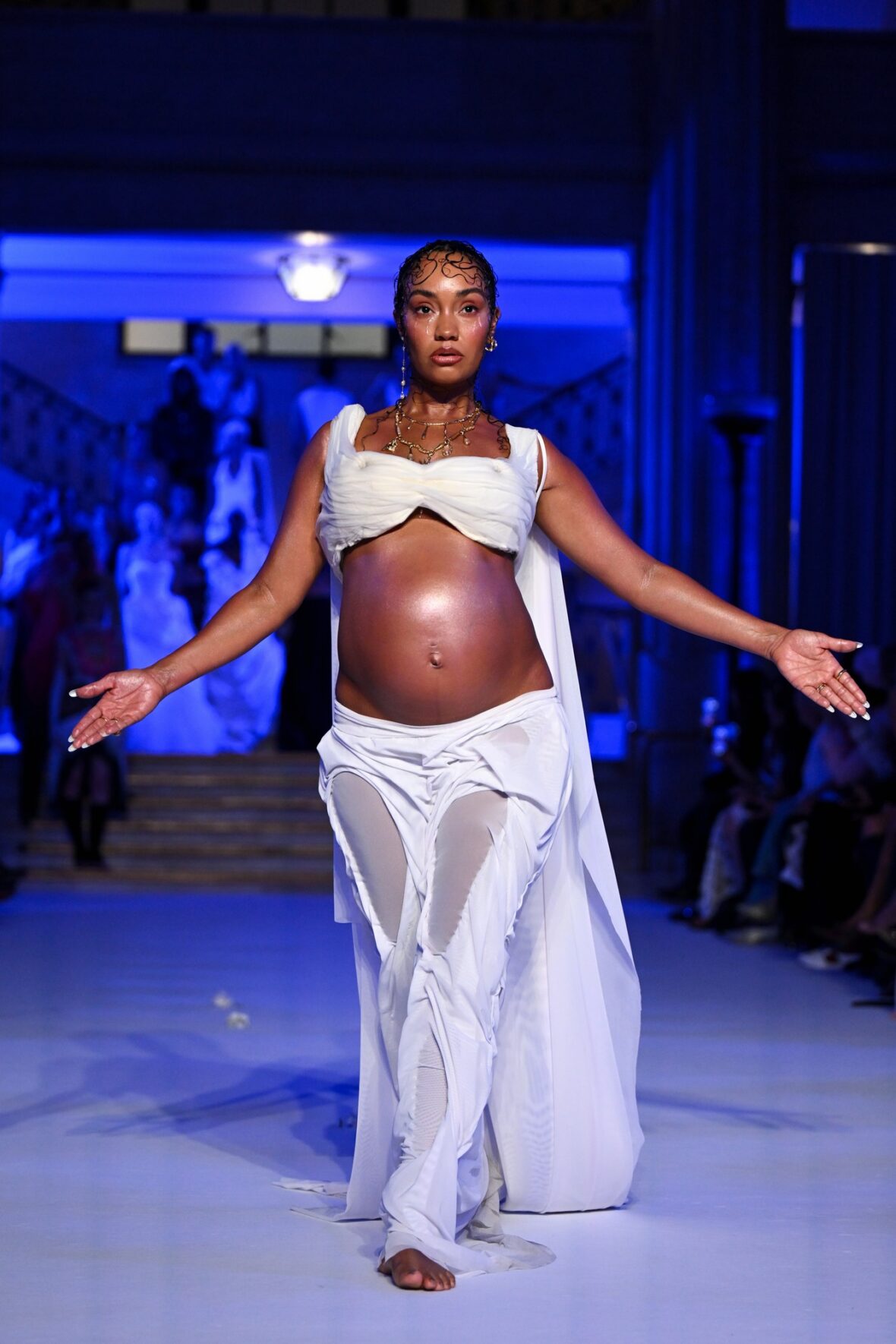 Leigh-Anne Pinnock walks the runway at the Di Petsa show during London Fashion Week September 2026 at The Banking Hall on September 21, 2026 in London, England.