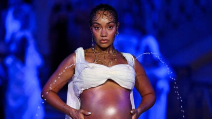 Leigh-Anne Pinnock walks the runway at the Di Petsa show during London Fashion Week September 2026 at The Banking Hall on September 21, 2026 in London, England.