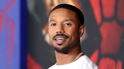 Michael B Jordan in white shirt red carpet