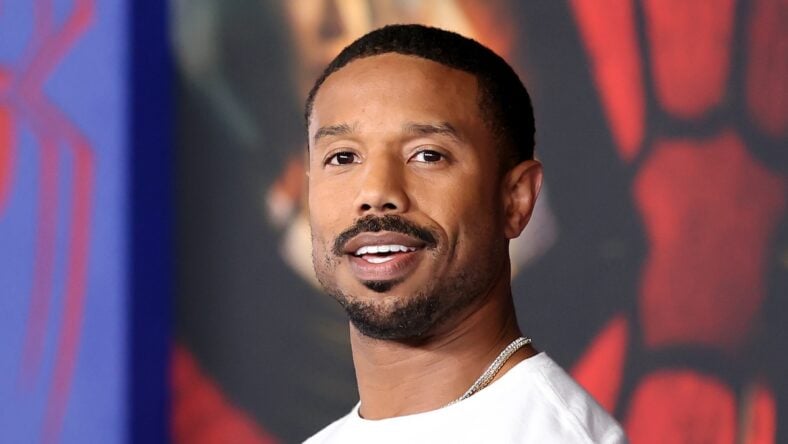 Michael B Jordan in white shirt red carpet