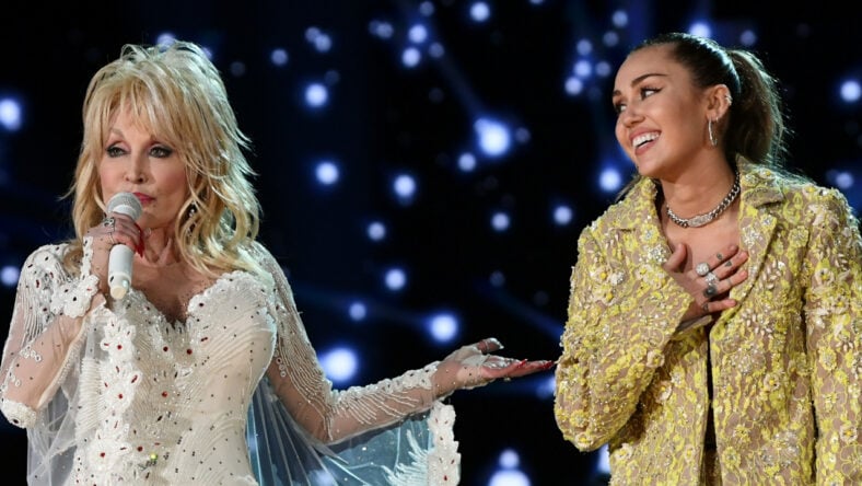 Dolly Parton and Miley Cyrus perform at the 2019 Grammys
