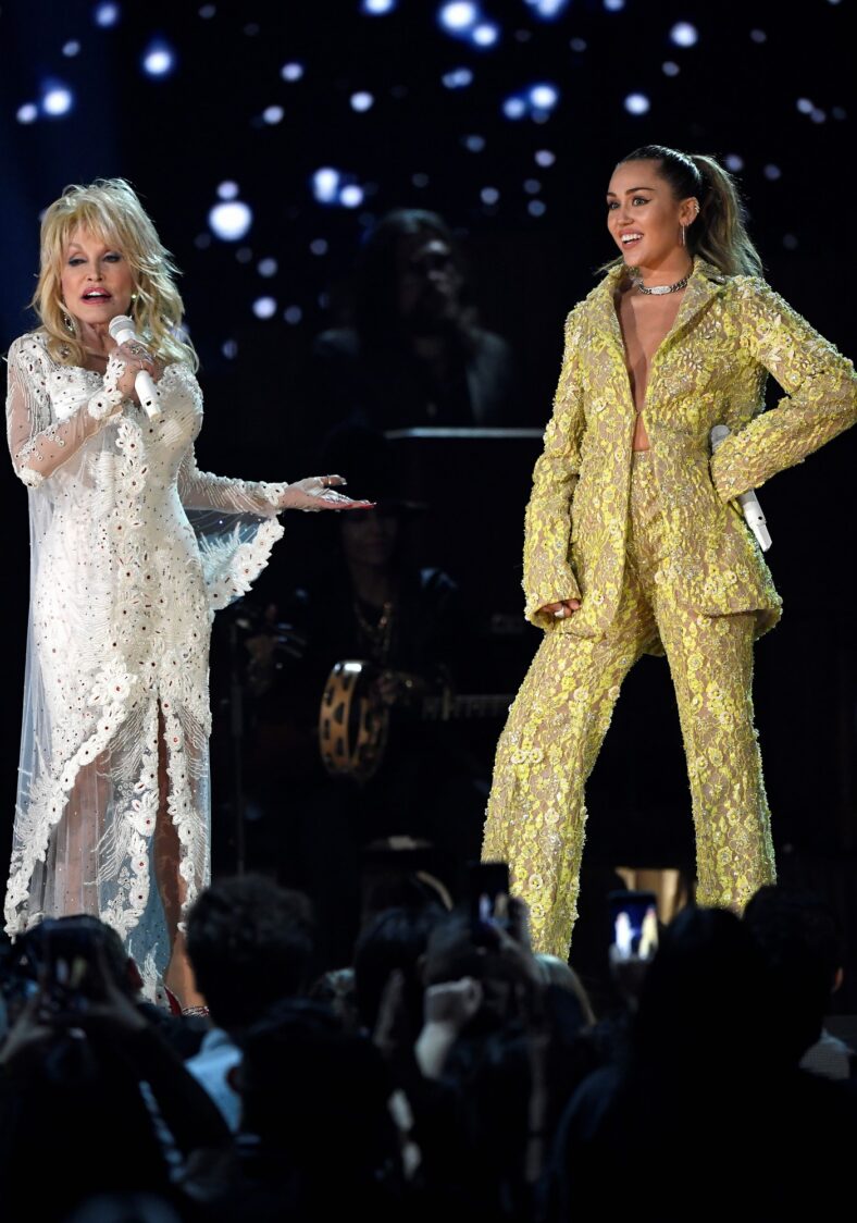 Dolly Parton and Miley Cyrus perform at the 2019 Grammys