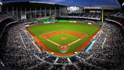 field during Opening Day at Marlins Park on March 31, 2014 in Miami, Florida