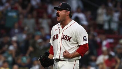 Pitcher Payton Tolle #70 of the Boston Red Sox celebrates the final out of the sixth inning against the Kansas City Royals at Fenway Park on September 13, 2026 in Boston, Massachusetts.