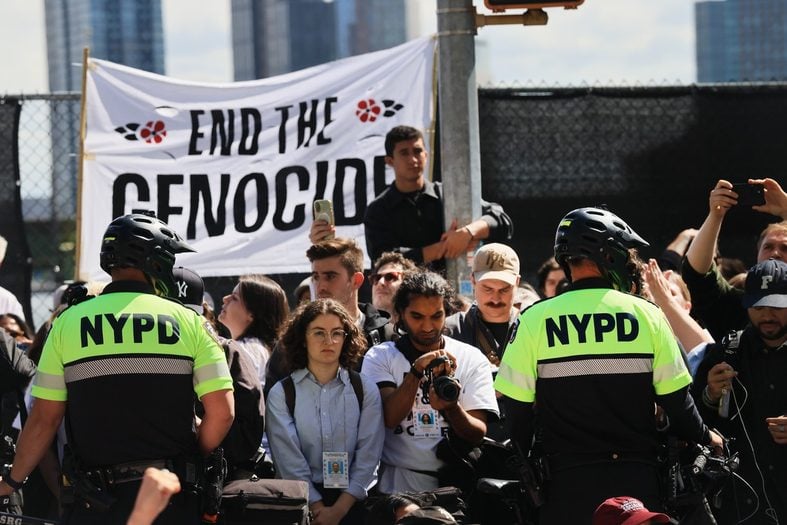 Protestors at the UN