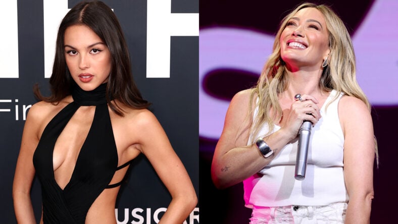 Olivia Rodrigo and Hilary Duff in a composite side by side.