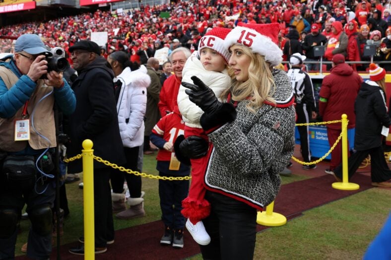 Patrick Mahomes, Brittany Mahomes, and their kids stock images from past NFL game