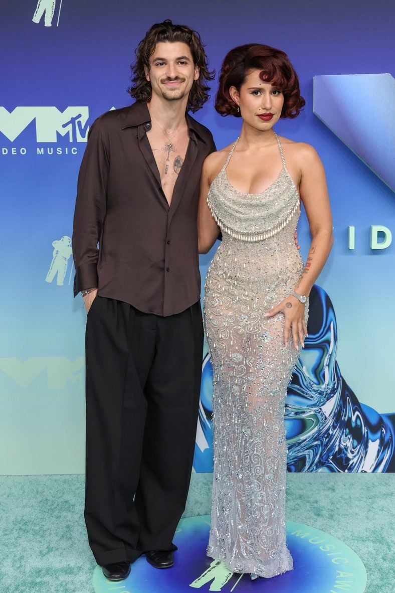 Mike Sabath and Raye pose at the MTV VMAs 2026