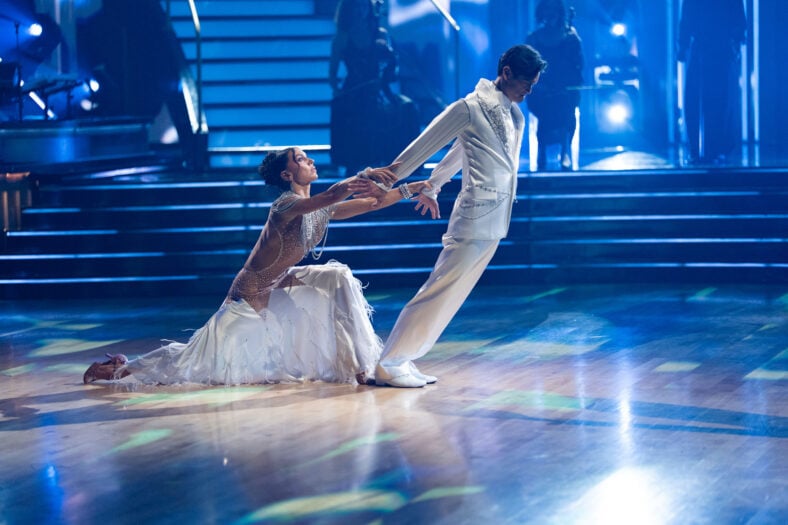 Harry Shum Jr dancing during week 2 of DWTS alongside Jenna Johnson