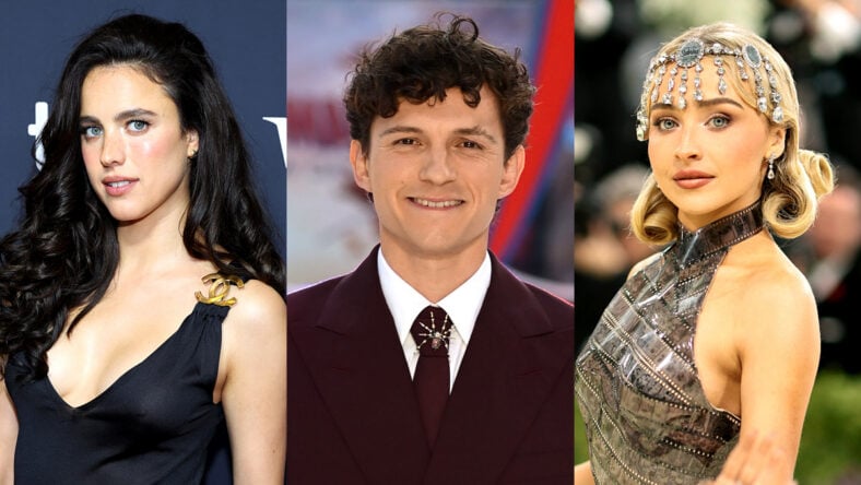 Margaret Qualley, Tom Holland, and Sabrina Carpenter composite