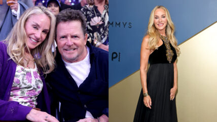 Michael J Fox and Tracy Pollan at Knicks game, and Tracy Pollan on Emmys carpet