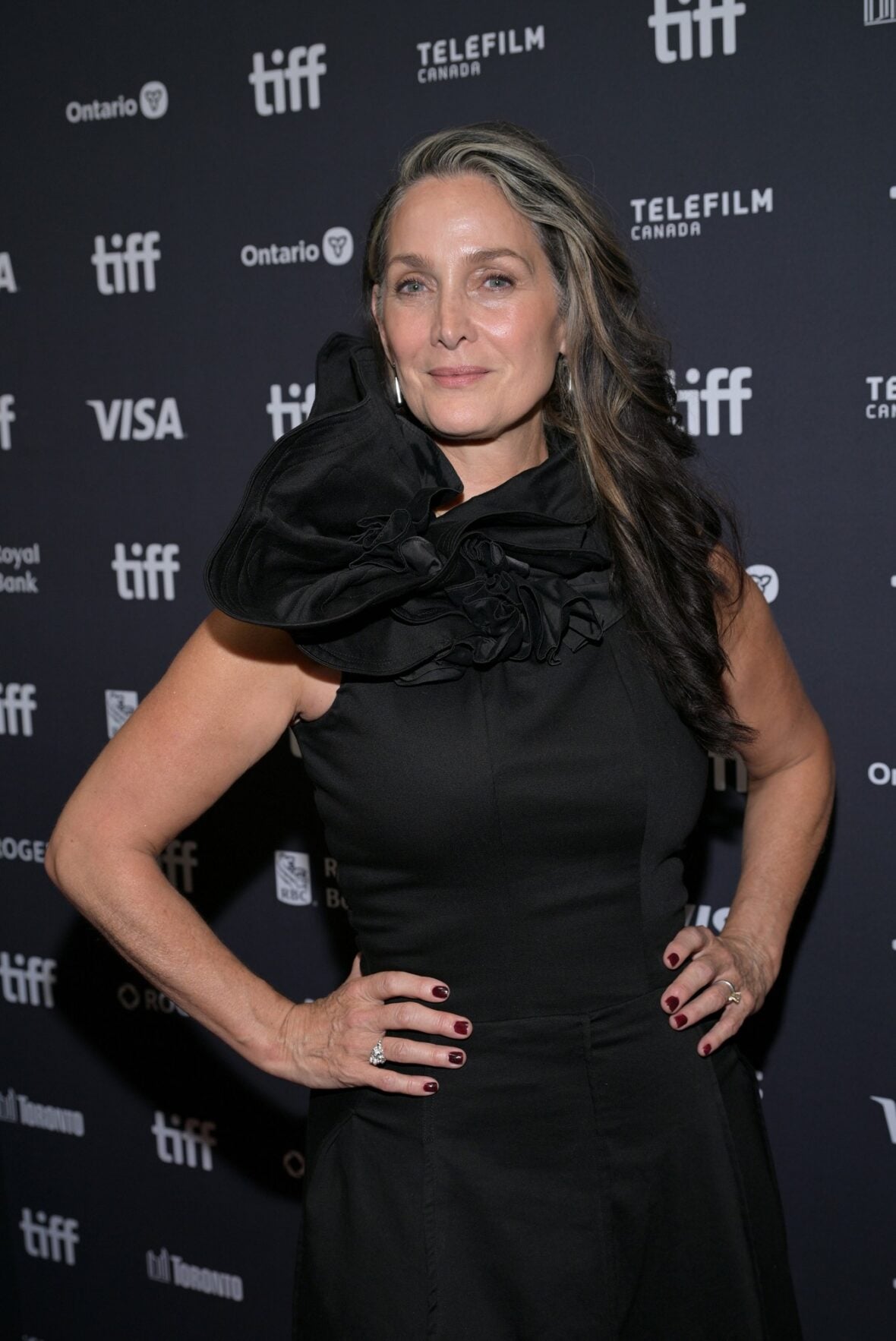 Carrie-Anne Moss poses at the TIFF premiere of her new series Yaga