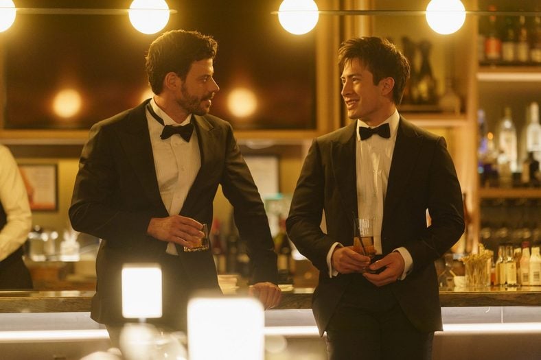 Still of Francois Arnaud and Hudson Williams in Heated Rivalry season one