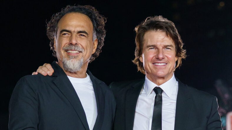 Alejandro Gonzalez Innaritu and Tom Cruise pose at the Digger premiere in Japan
