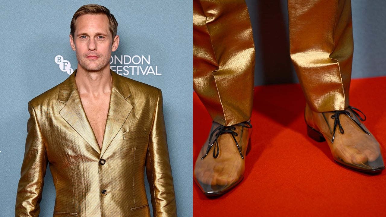 Alexander Skarsgard Shows Off His Feet in YSL Transparent Shoes at ‘Wicker’ Screening in London