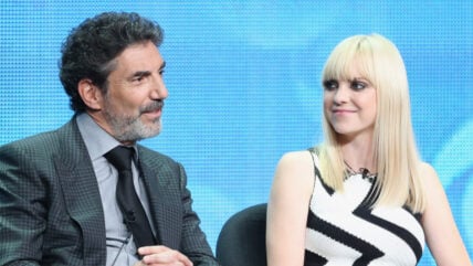 Chuck Lorre and Anna Faris stock photo