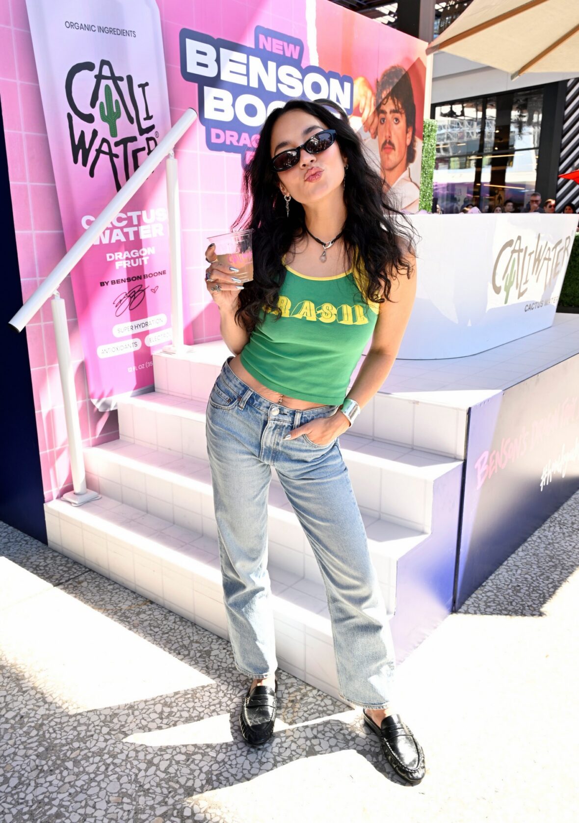 Caliwater event at Century City mall with Benson Boone and Vanessa Hudgens