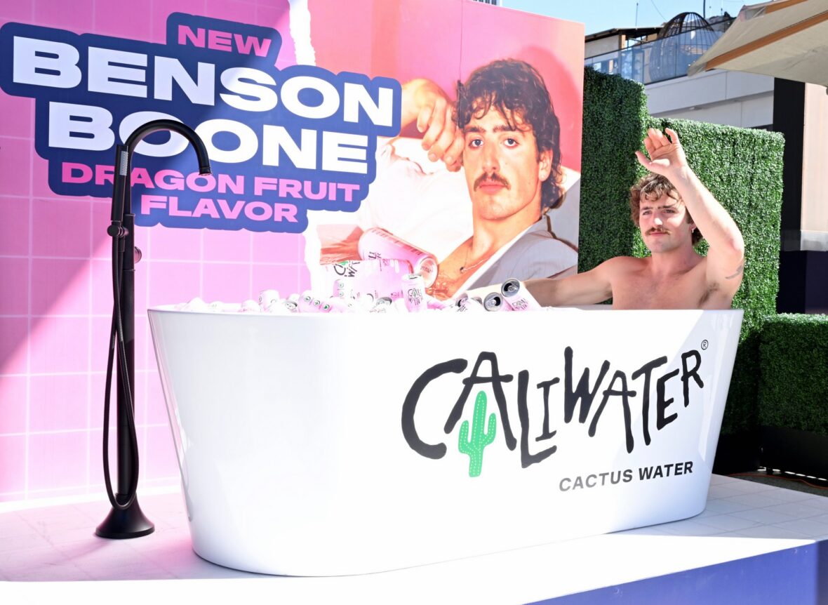 Caliwater event at Century City mall with Benson Boone and Vanessa Hudgens