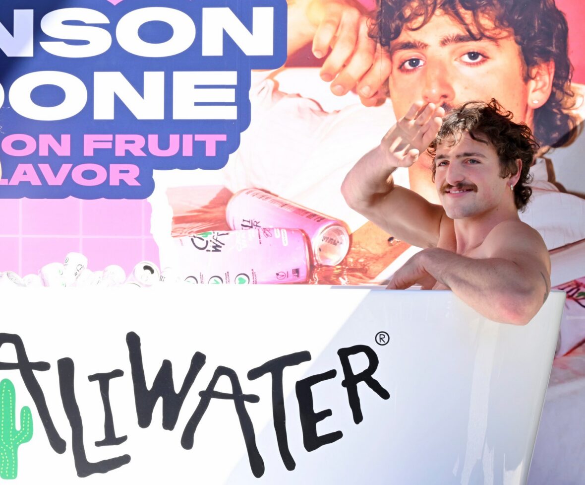 Caliwater event at Century City mall with Benson Boone and Vanessa Hudgens