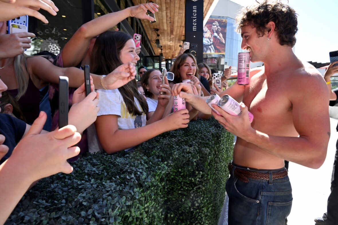 Caliwater event at Century City mall with Benson Boone and Vanessa Hudgens
