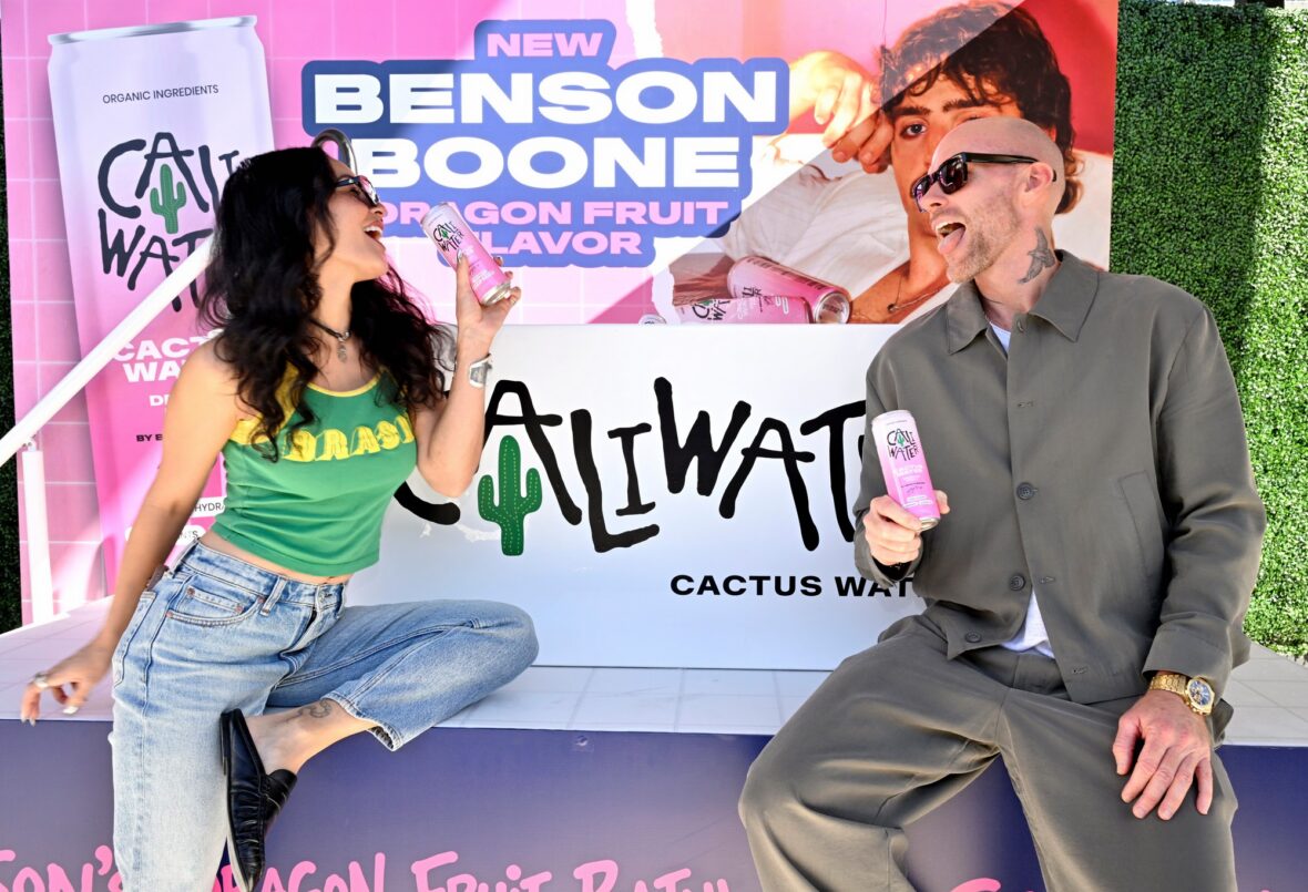 Caliwater event at Century City mall with Benson Boone and Vanessa Hudgens