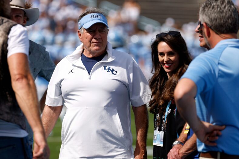 Bill Belichick and Jordon Hudson file photos
