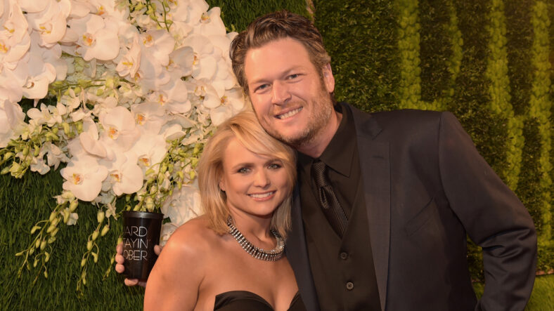 Miranda Lambert and Blake Shelton stock image at an awards show in 2014
