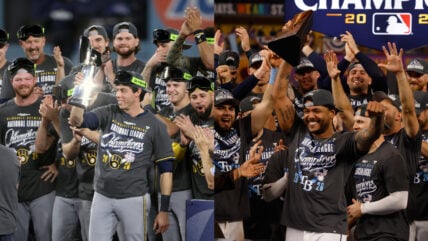 Brewers vs. Rays celebration photos composite