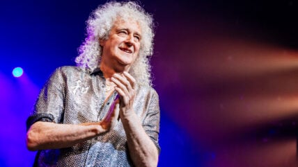 Guitarist Brian May of Queen attends the "We Will Rock You" musical premiere.